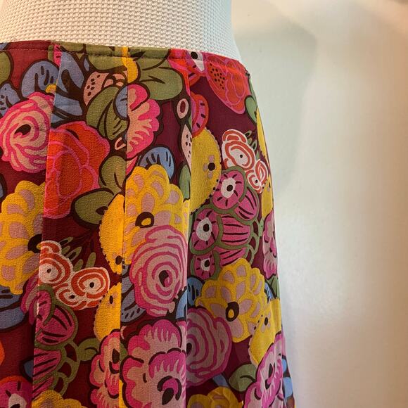 Cynthia Steffe Silk USA Made Multi Colored Retro Floral Lace Trim Skirt Size 6 - Picture 9 of 10